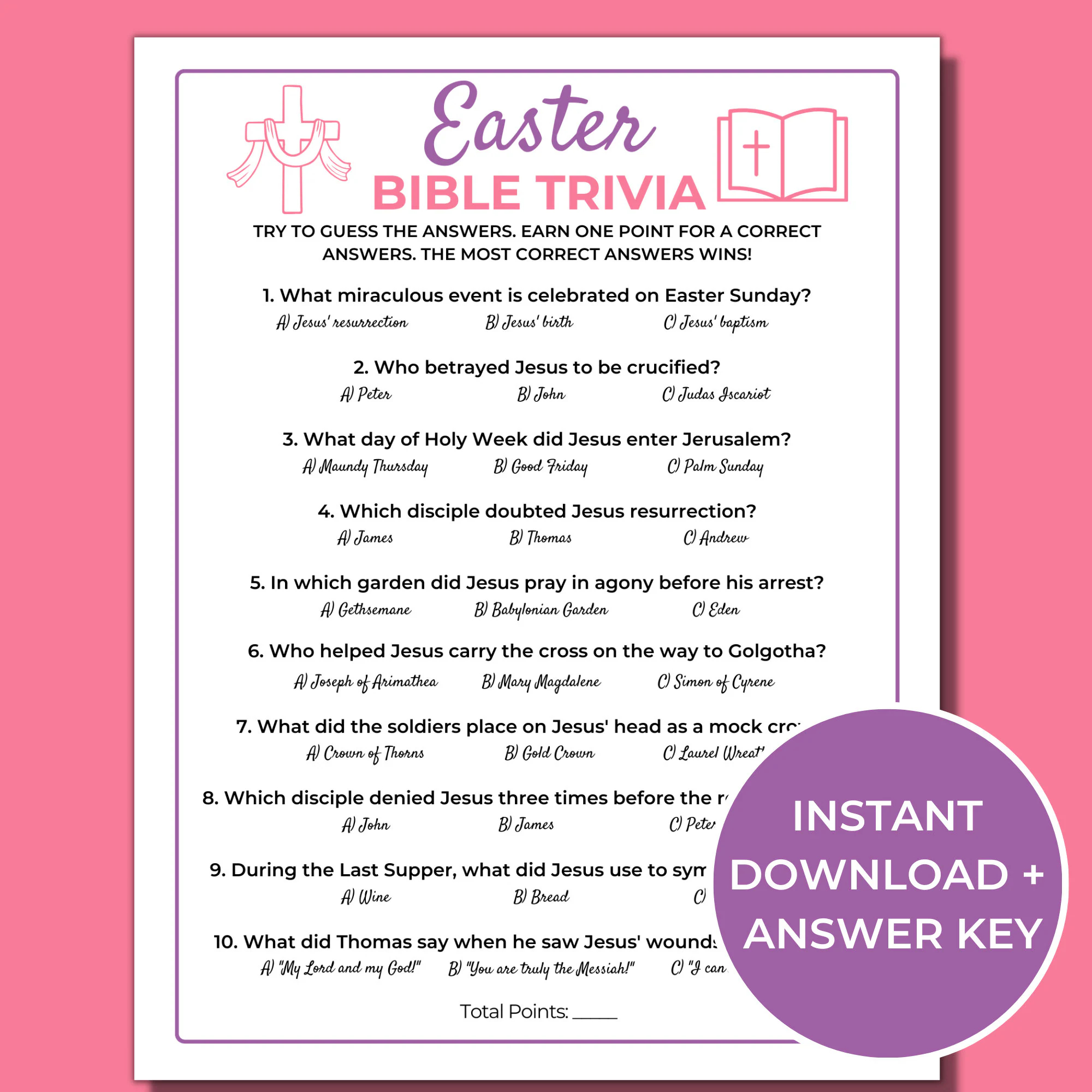 Easter Bible Trivia Game Printable Easter Trivia Easter Party Game Fun Easter Religious Game For Kids And Adults Etsy