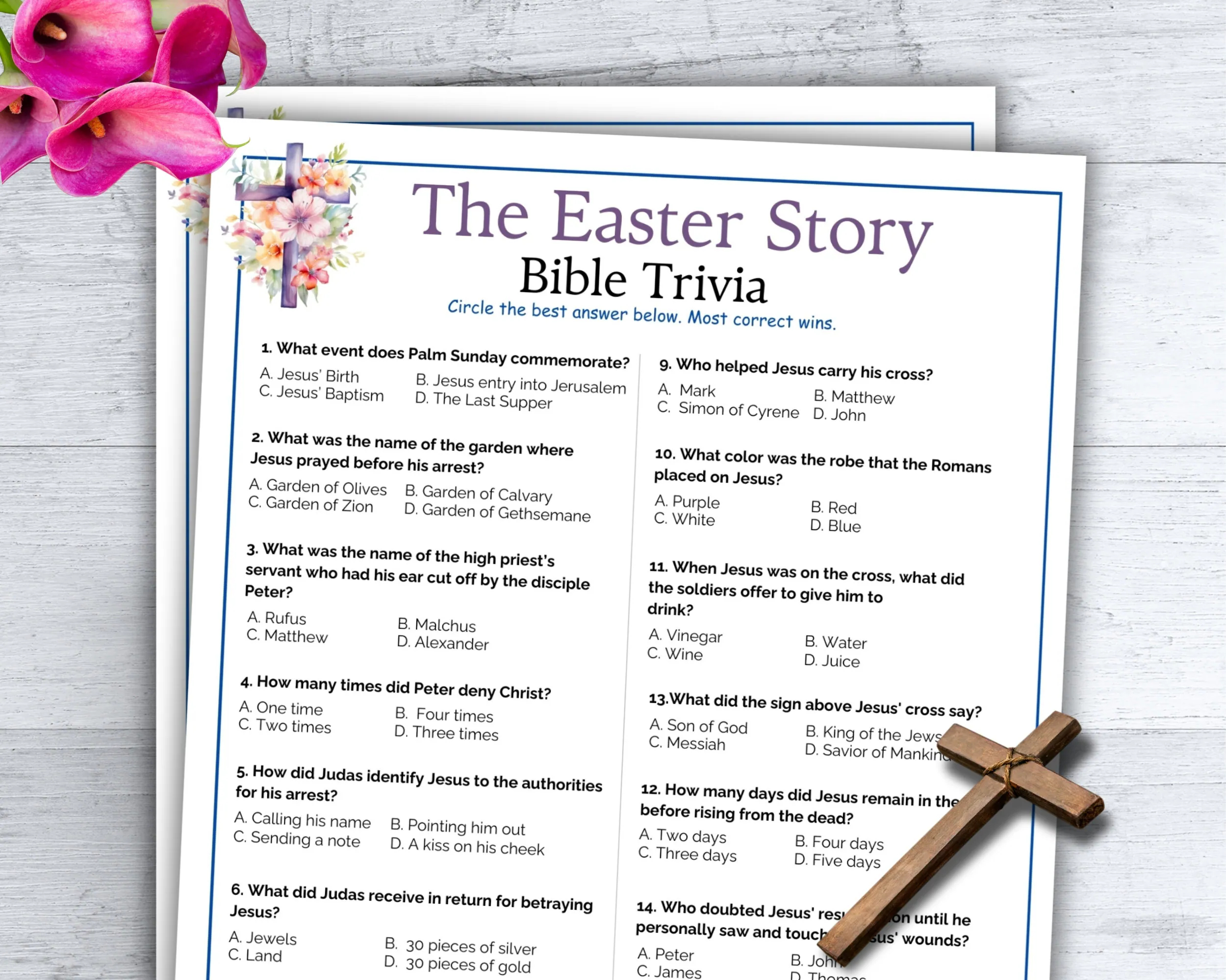 Easter Trivia Easter Bible Games The Easter Story Bible Trivia Game Holy Week Church Activity School Easter Printable Family Party Game Etsy