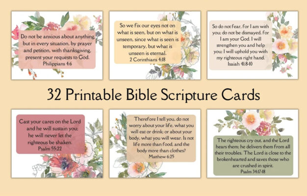 Encouragement Bible Verse Card 30 Scripture Cards Printable Prayer Cards Illustrated Faith Scripture Memory Verse Instant Download Etsy
