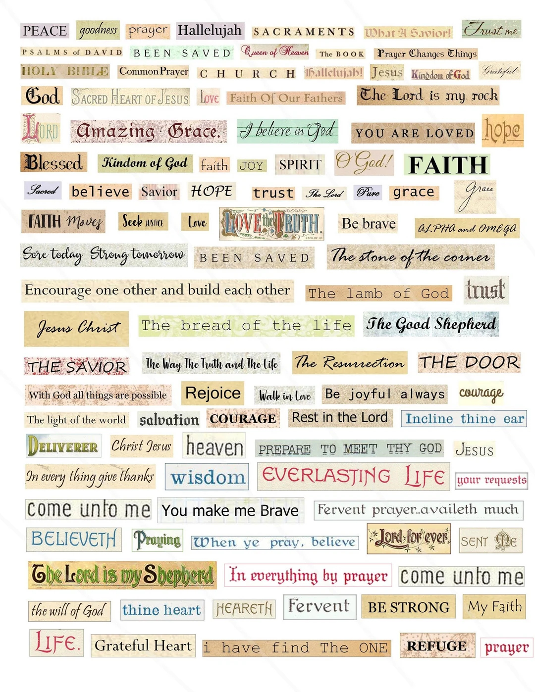 Faith Digital Collage Sheet Phrases And Words Faith Sayings Bible Verses Religious Words Scripture Words Instant Download Faith Journal Etsy