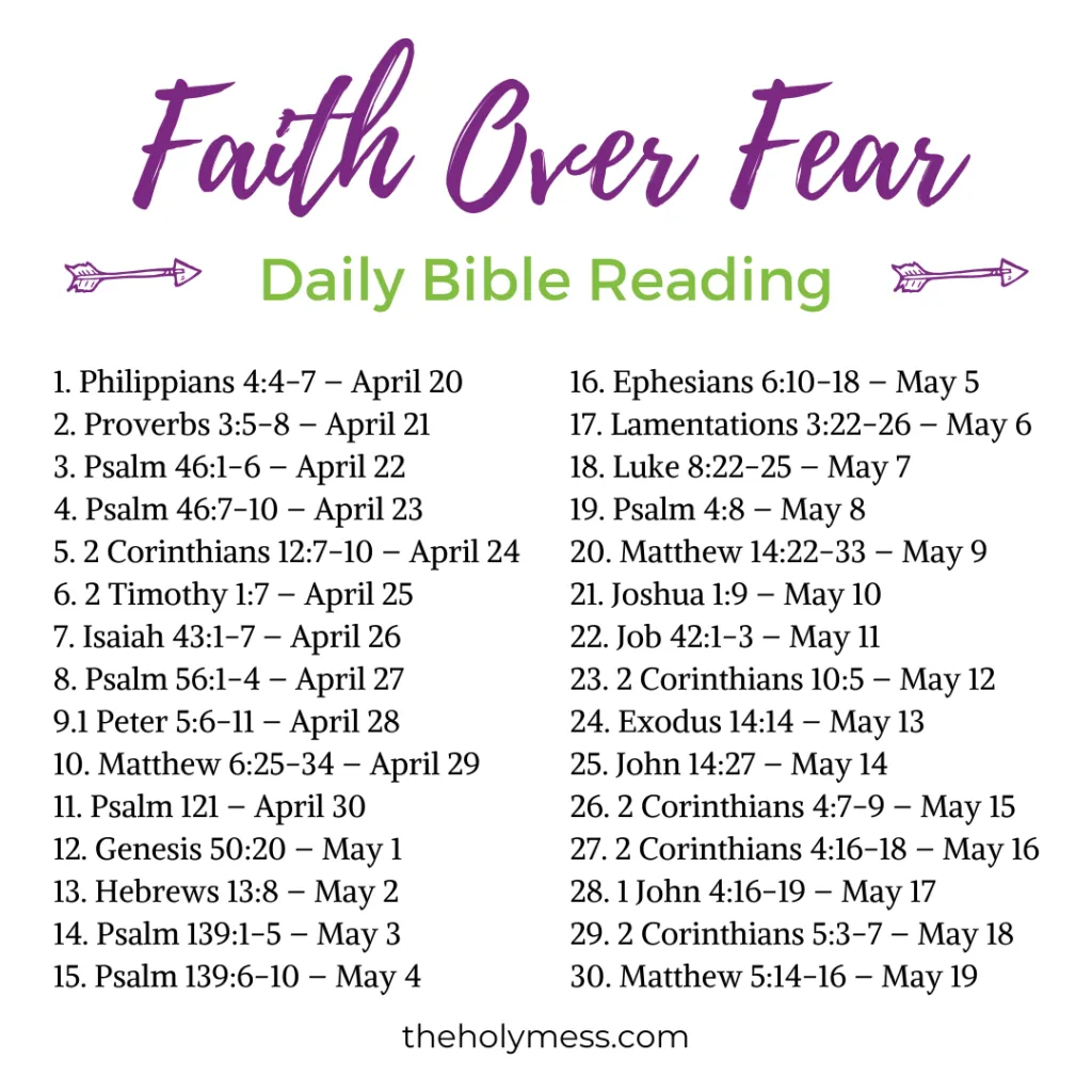 Faith Over Fear 30 Day Bible Reading Plan Printable The Holy Mess