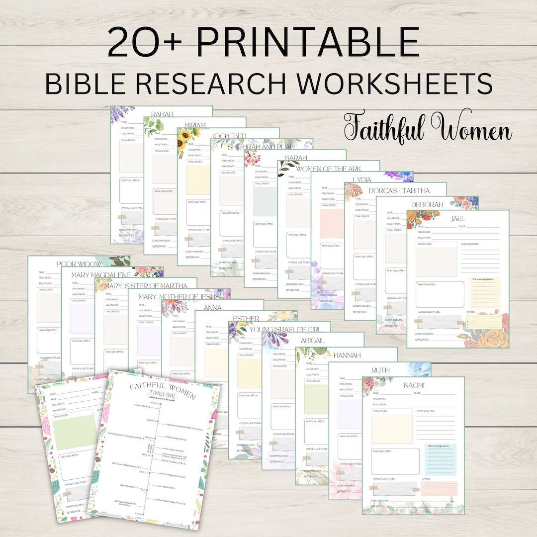 faithful women bible study printable women of faith biblical research worksheets christian bible study help bible reading journal homeschool etsy
