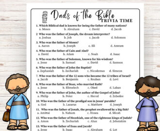Fathers Day Fathers Of The Bible Trivia For Church And Bible Study Fathers Day Sunday School Game Printable Dads Of The Bible Trivia Quiz Etsy