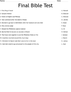 Final Bible Test Worksheet WordMint