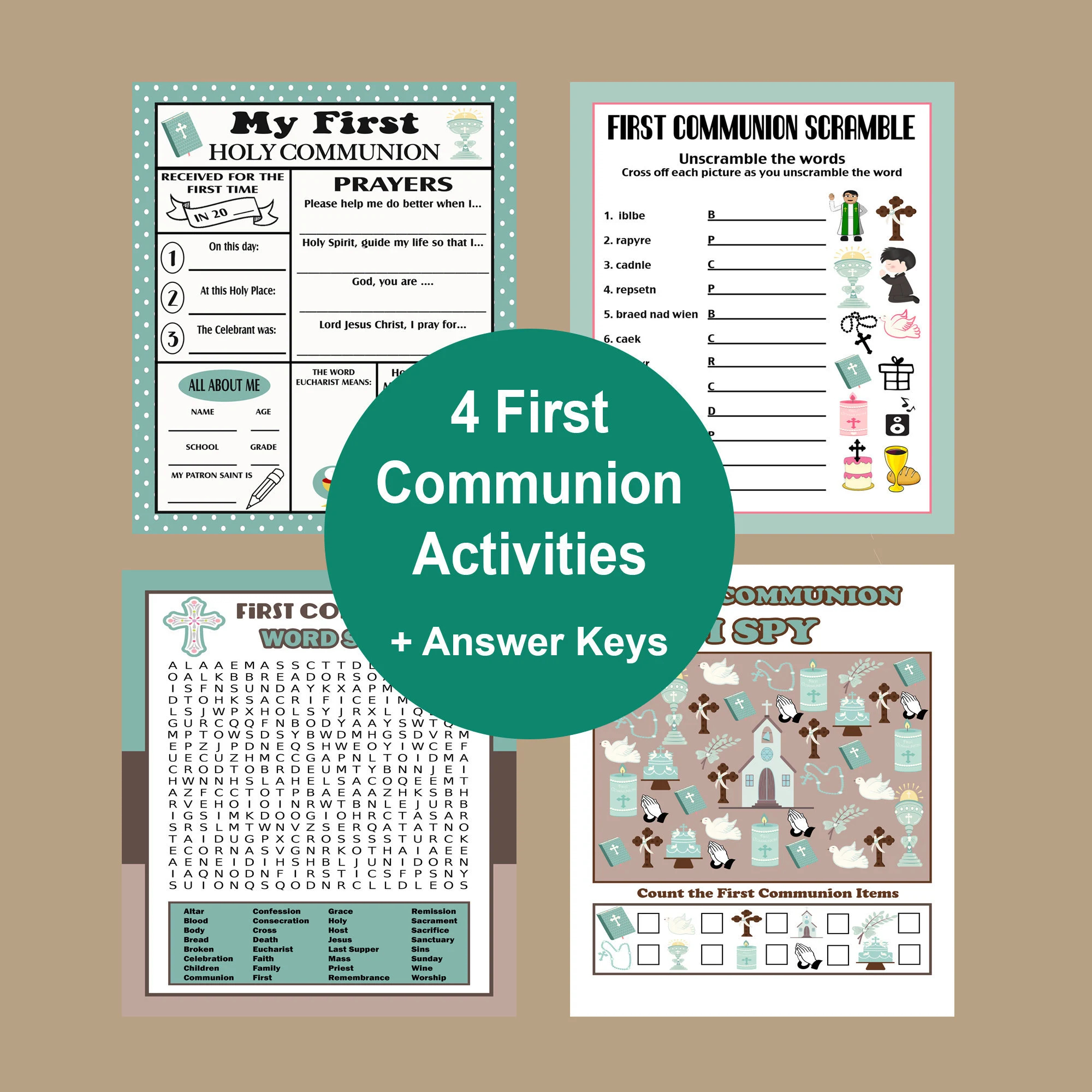 First Communion Games First Holy Communion Activities Word Search I Spy Game Childrens First Communion Instant Download Etsy