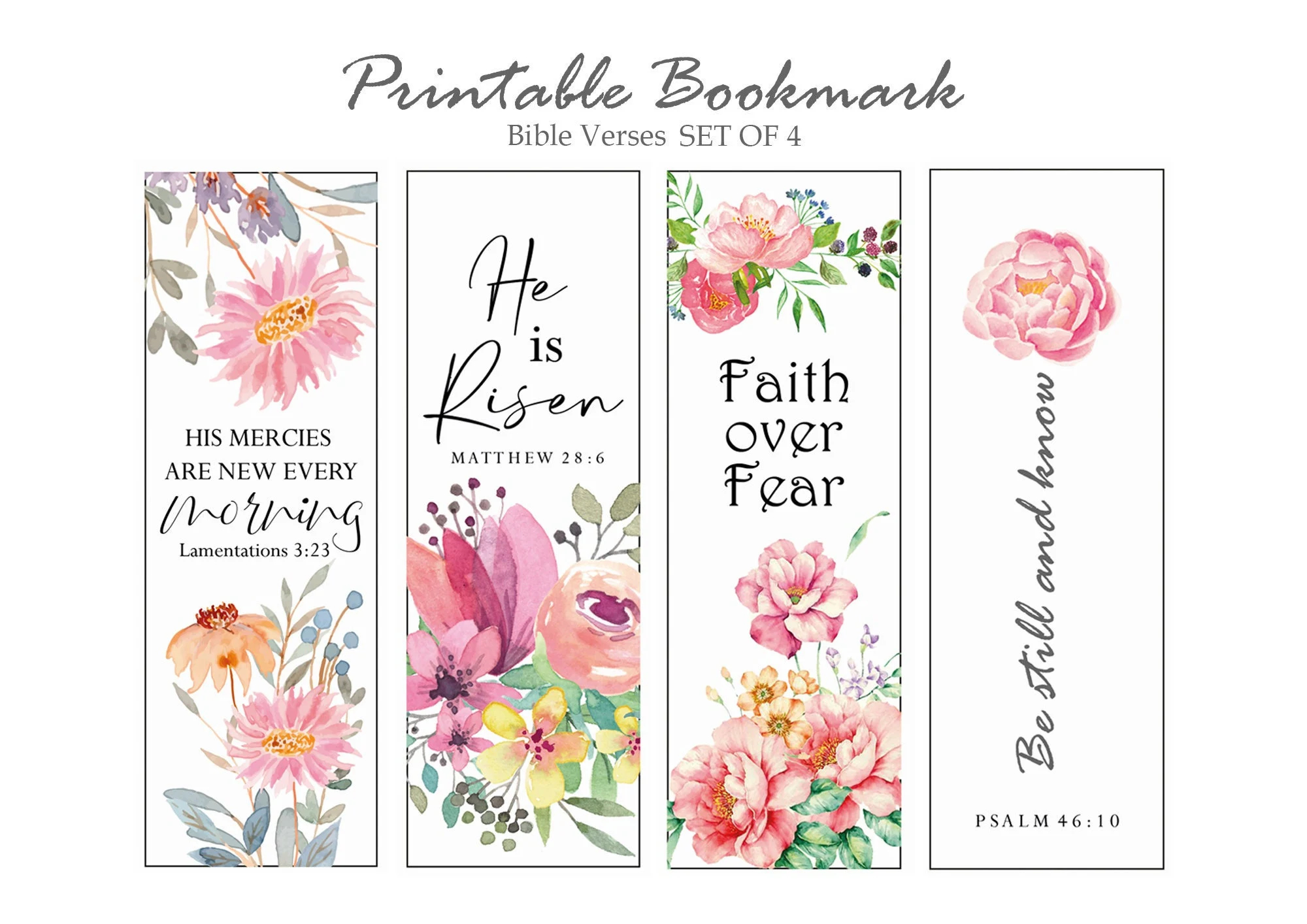 Floral Bible Verse Bookmarks Christian Scripture Set digital Download Etsy