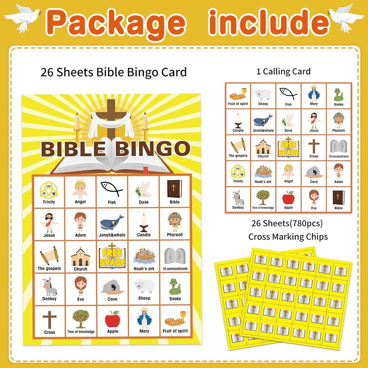 FLYAB Bible Bingo Game For Kids Adults 26 Players Christian 