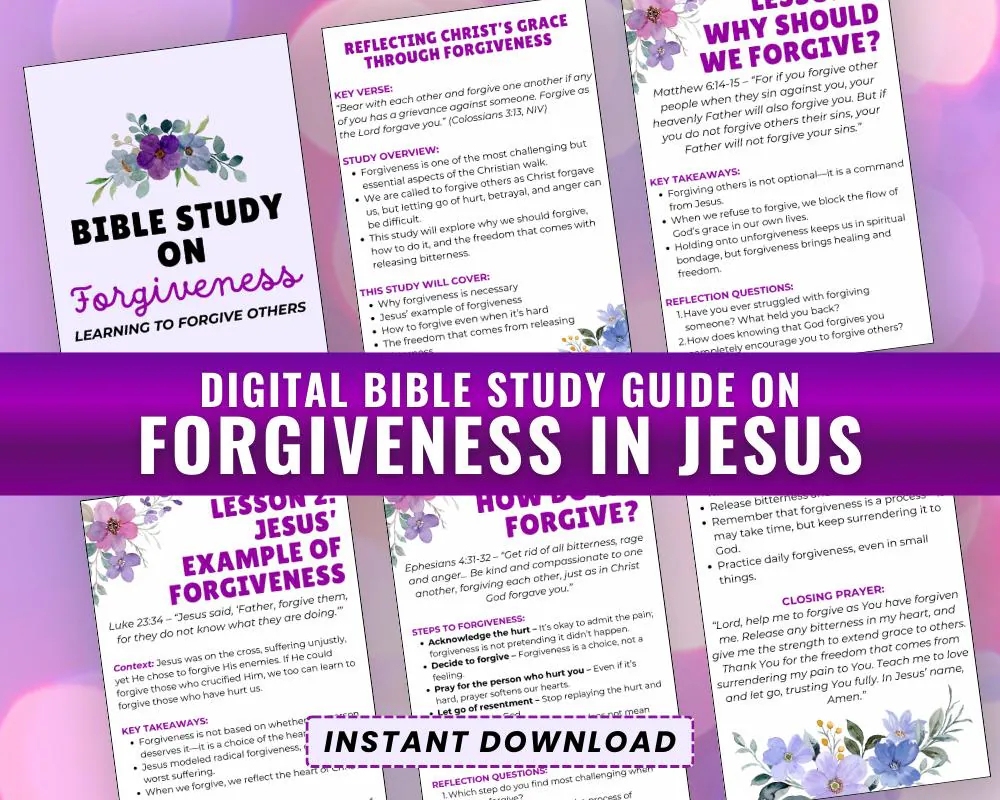 Forgiveness Bible Study Guide Printable Christian Devotional Digital Bible Journal Notes Women s Bible Study Sunday School Lesson Etsy