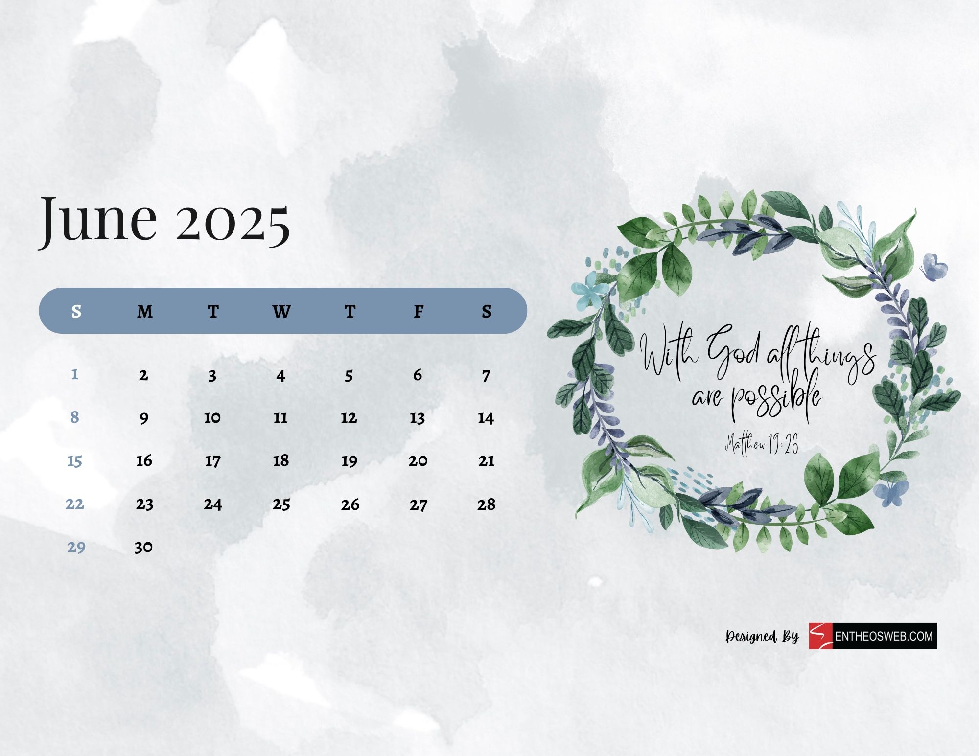 Printable Calendar 2025 with Bible Verse Landscape