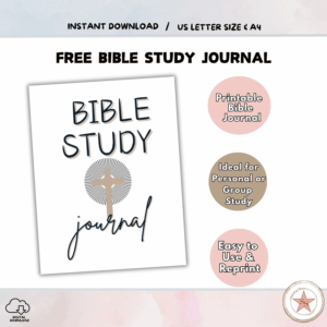 Free Bible Study Journal Printable 17 Pages A4 US Letter Prayer Reflection Scripture Study Digital Download