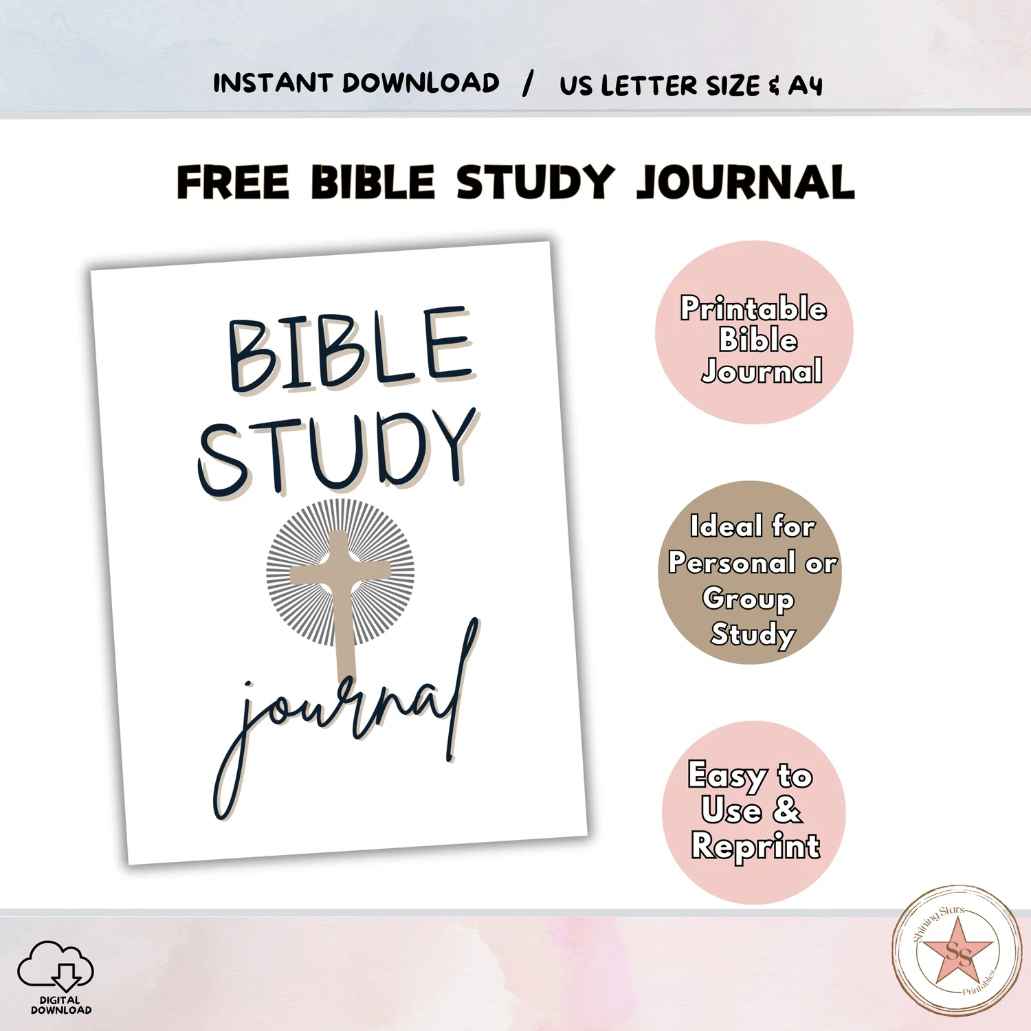 Free Bible Study Journal Printable 17 Pages A4 US Letter Prayer Reflection Scripture Study Digital Download