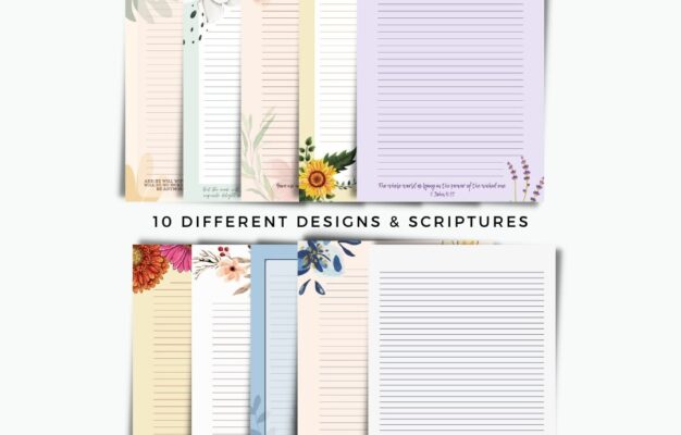 FREE Digital Bible Verse Stationery Pack 10 Designs LINED Unlined PDF Printables For Letter Writing Christian Scripture Printables Etsy