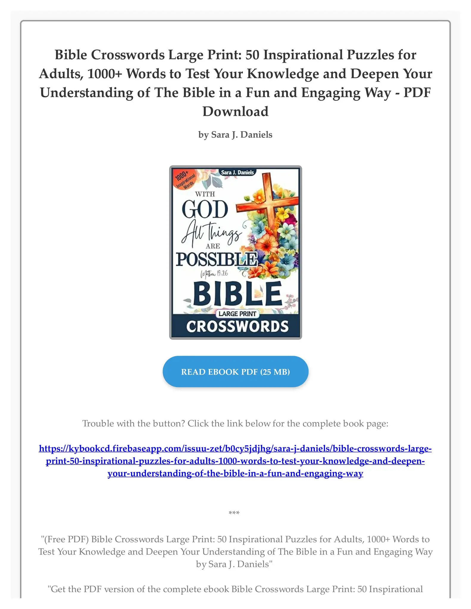 Free PDF Bible Crosswords Large Print 50 Inspirational Puzzles For Adults 1000 Words To Test Yo By GailDanielgg Issuu