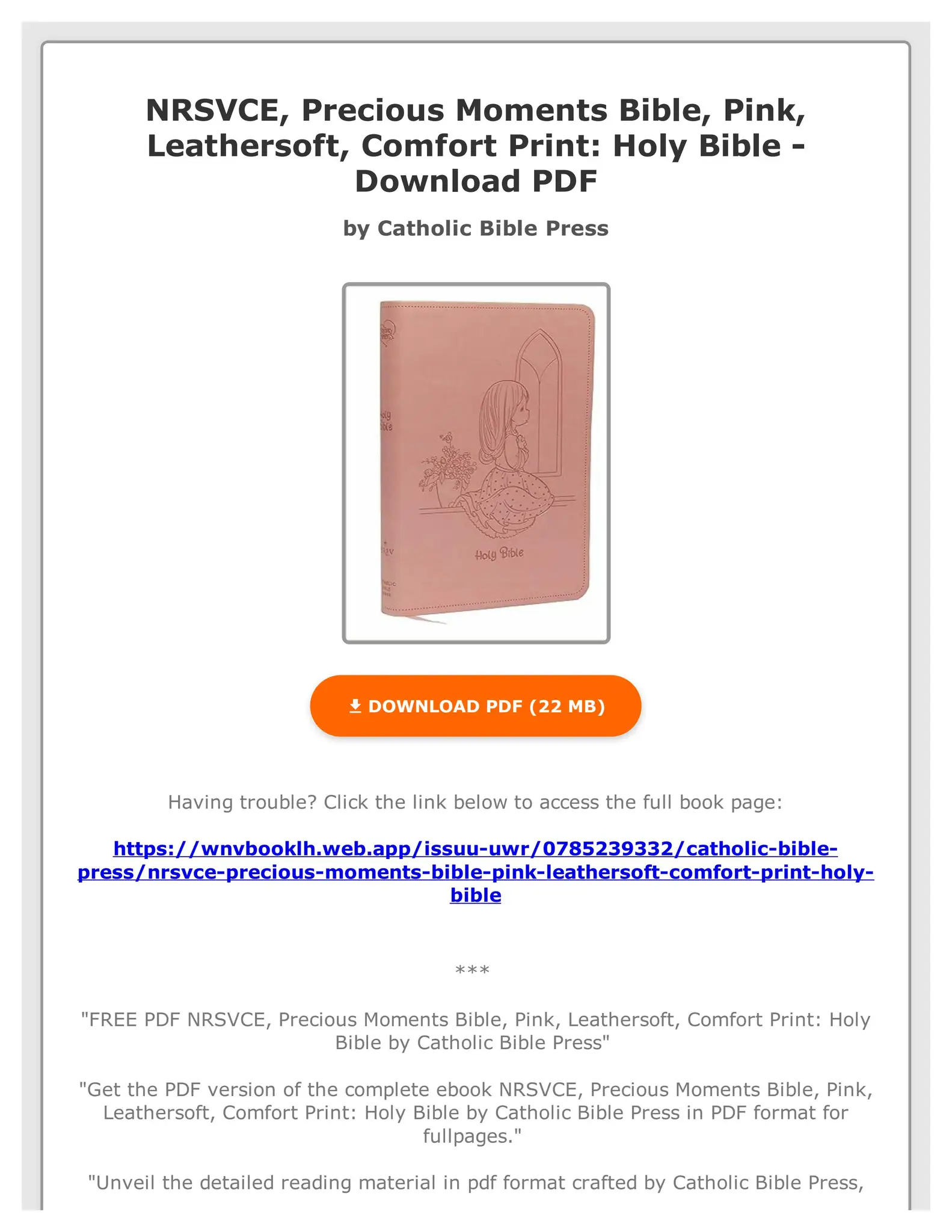 FREE PDF NRSVCE Precious Moments Bible Pink Leathersoft Comfort Print Holy Bible By Catholic Bi By ArdithIcx Issuu