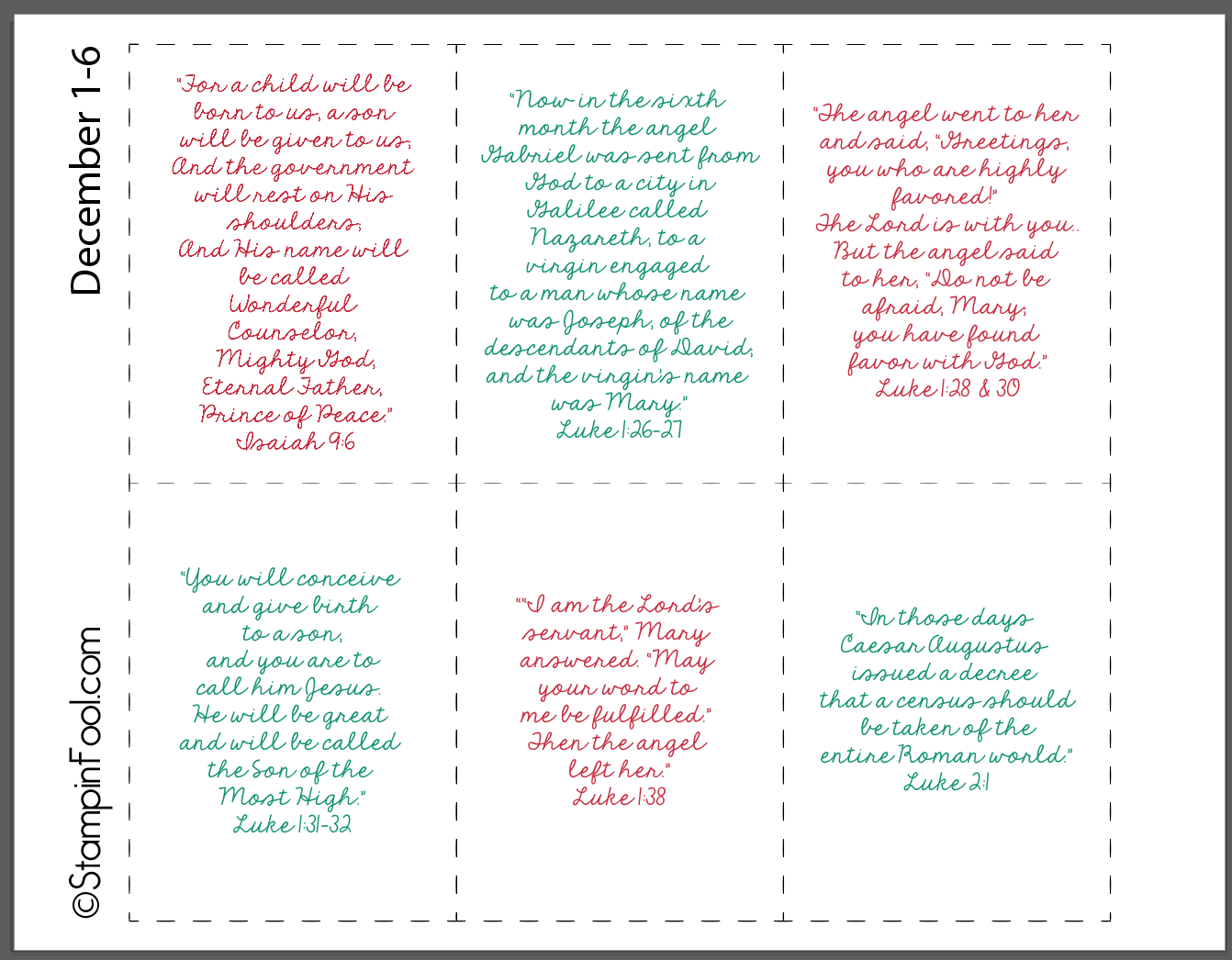 Printable Bible Verse Calendar