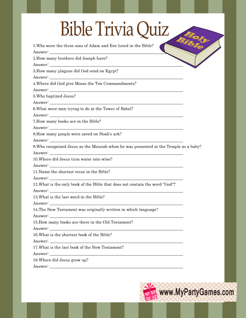 Books of the Bible Quiz Printable