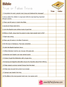 Free Printable Bible True Or False Trivia Quiz