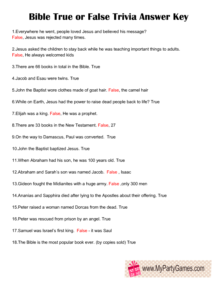 Printable Bible Quiz for Kids