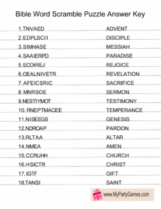 Free Printable Bible Word Scramble Puzzles