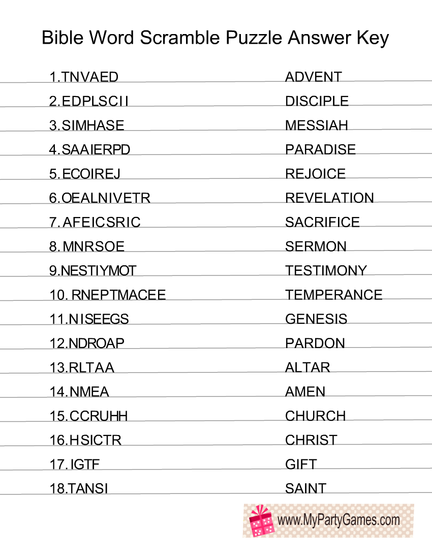 Free Printable Bible Word Scramble Puzzles