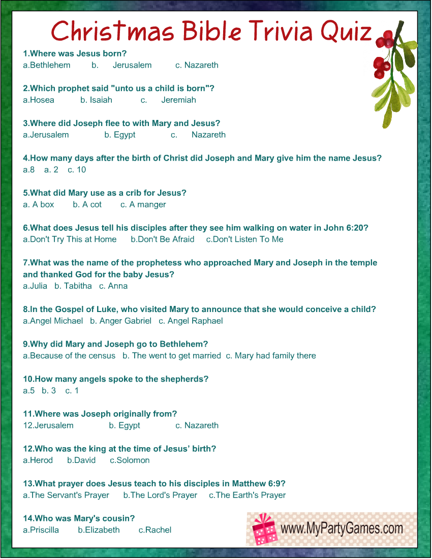 Free Printable Christmas Bible Trivia Quiz