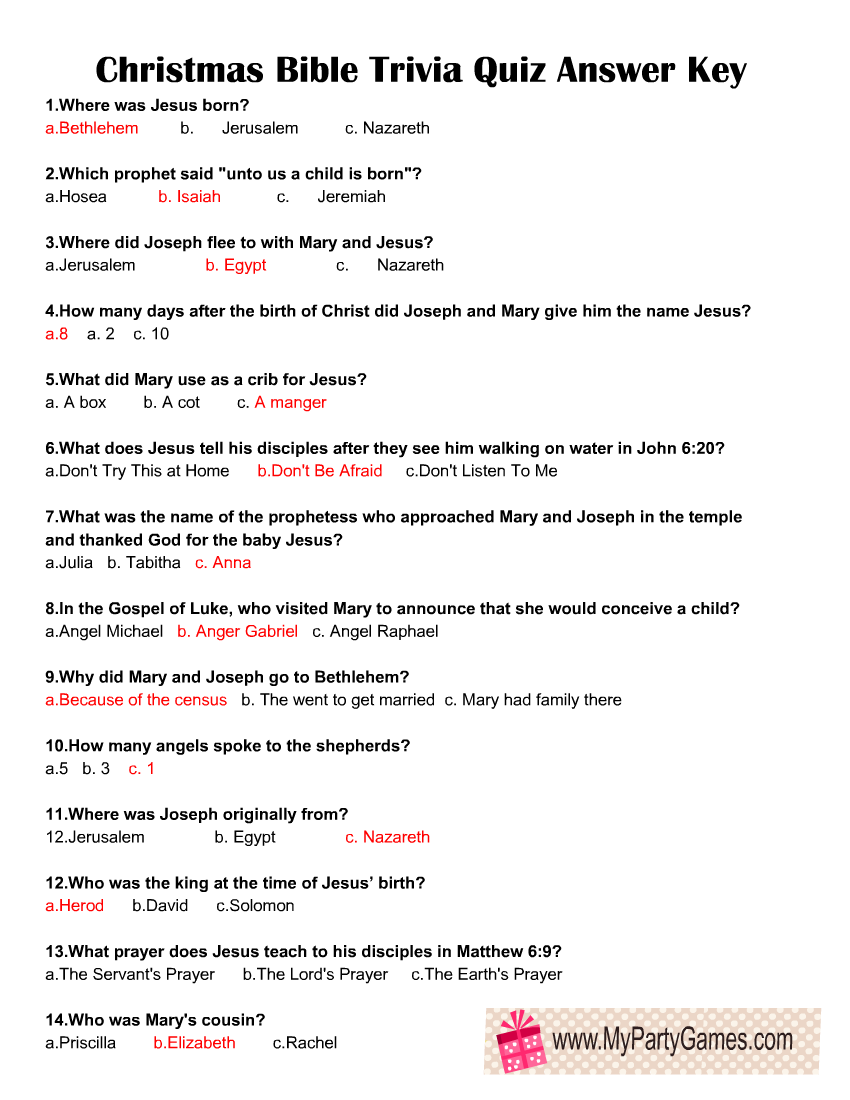 Printable Bible Trivia with Answers