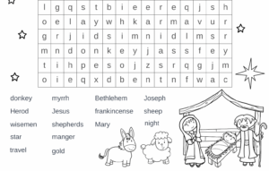 free printable christmas nativity word search out upon the waters