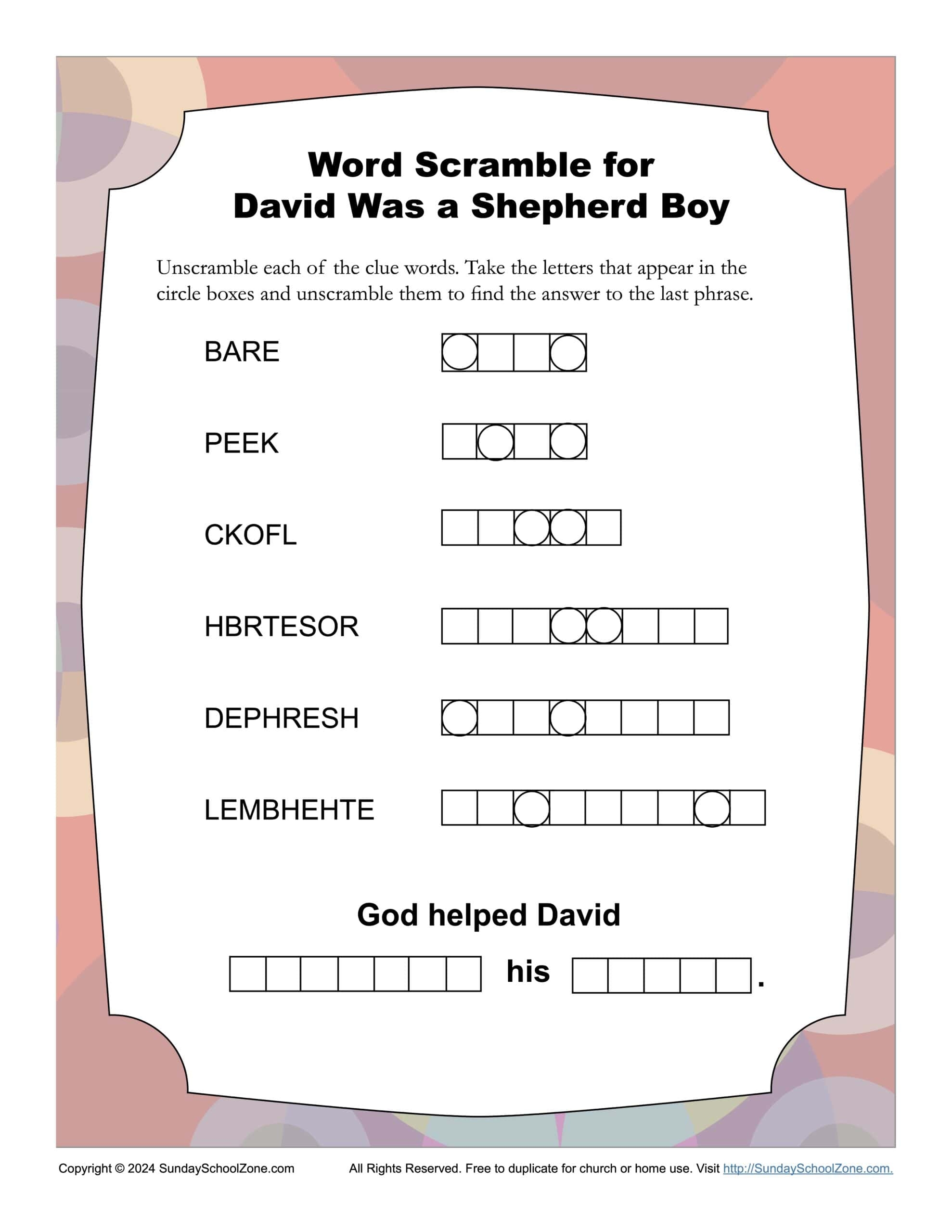 free printable david bible activities on sunday school zone