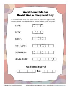 Free Printable David Bible Activities On Sunday School Zone