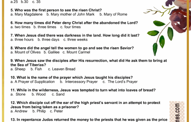 Free Printable Easter Bible Trivia Quiz With Answer Key