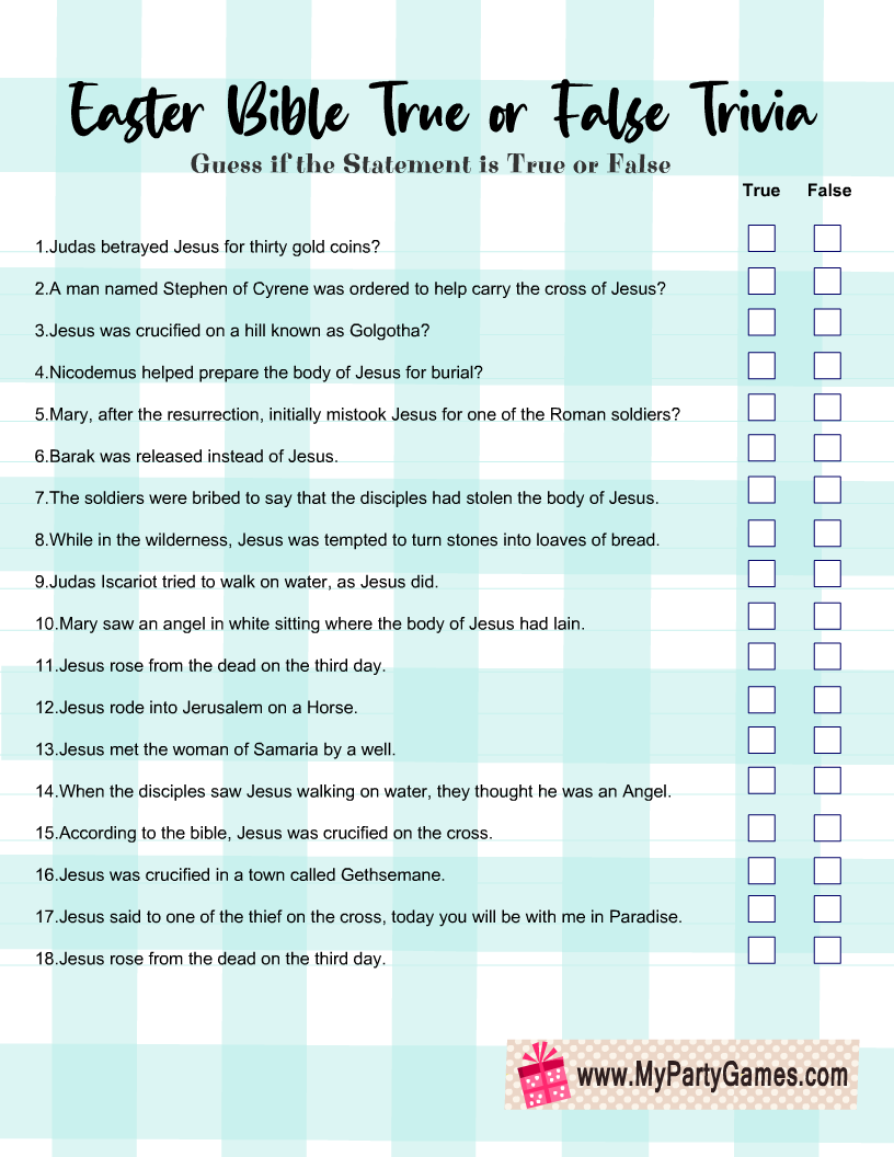 Kids Bible Trivia Printable