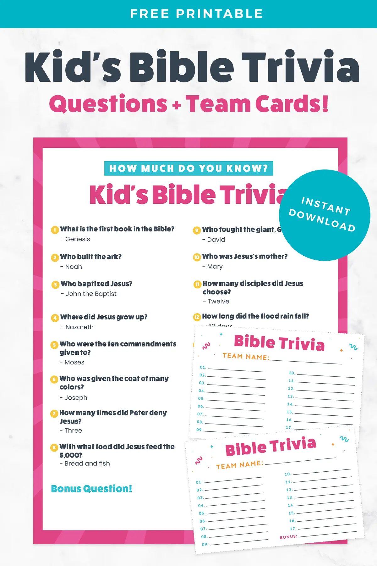 Free Printable Easy Bible Trivia For Kids Favorite Printables