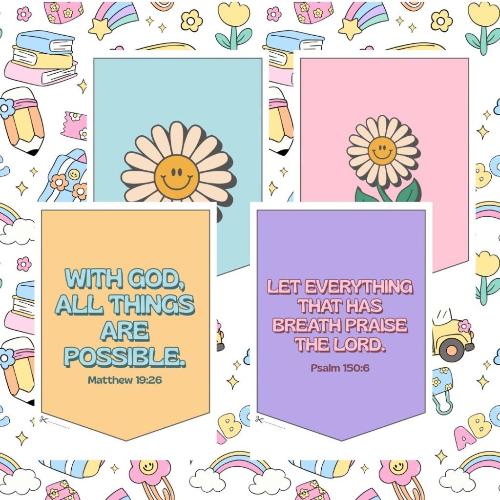 Free Printable Groovy Bible Verse Classroom Decor Bunting Kindling Wild