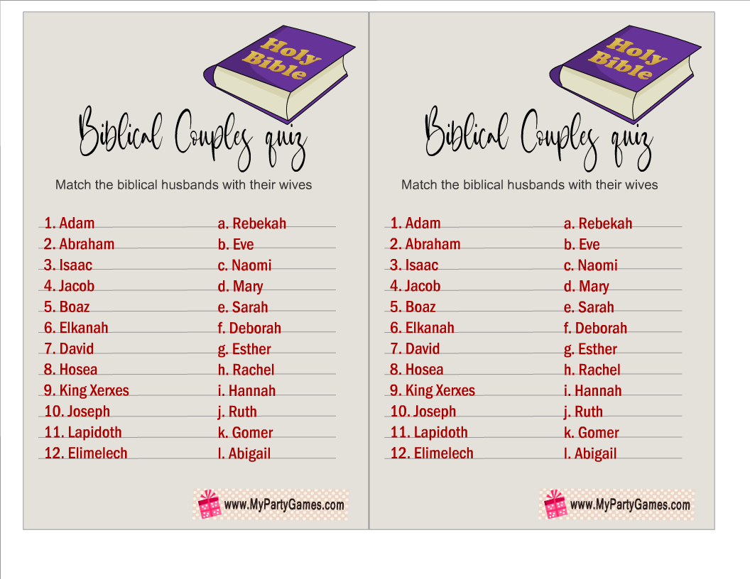 Free Printable Match The Biblical Couple Game