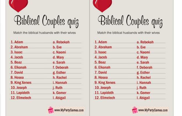 Free Printable Match The Biblical Couple Game
