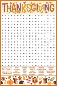 Free Thanksgiving Word Search Printable With Answers Included