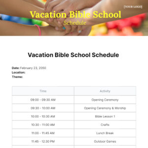 Free Vacation Bible School Schedule Template To Edit Online