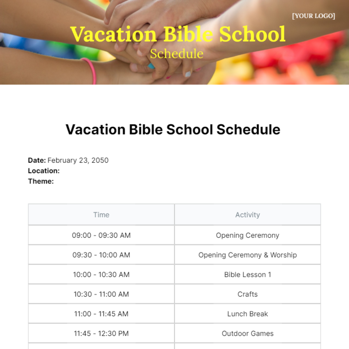 Free Vacation Bible School Schedule Template To Edit Online