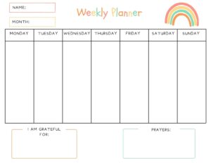 Free Weekly Planner For Kids with Prayers Gratitude Out Upon The Waters