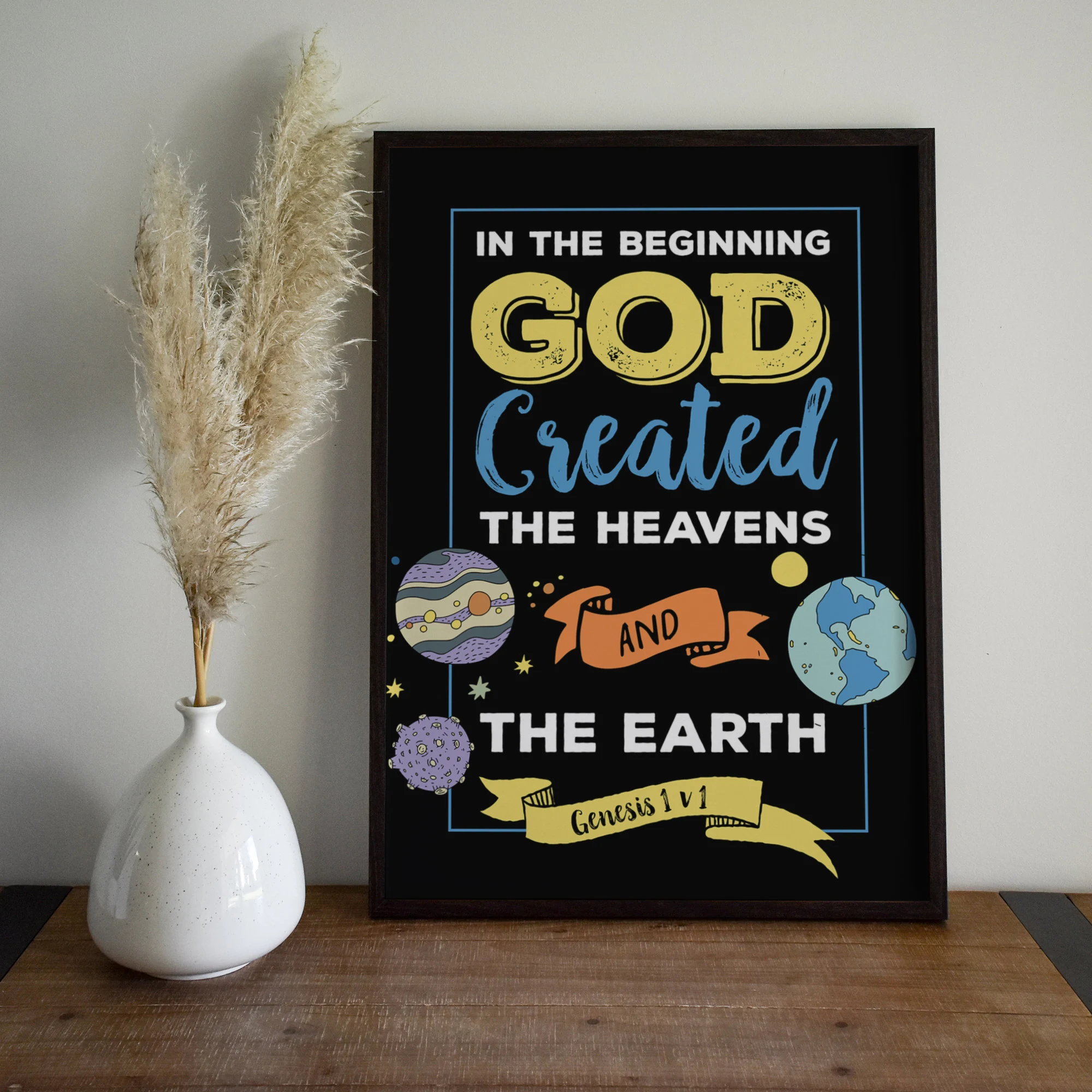 Genesis 1 1 Bible Verse Wall Art Christian Printable Scripture Digital Download Inspirational Home Decor Faith Quote Poster Etsy