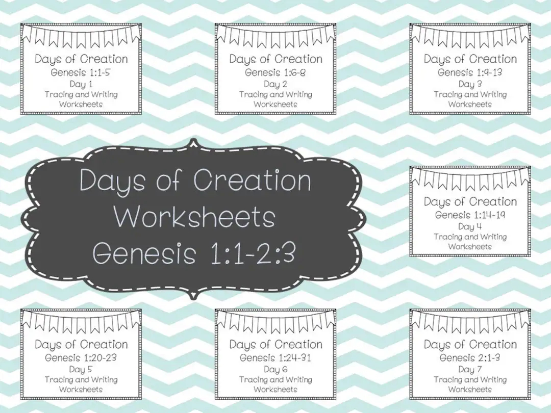 Genesis 1 2 3 Days Of Creation Memory Verse Tracing And Handwriting Worksheets Preschool 5th Grade Bible Study And Penmanship ZIP File Etsy
