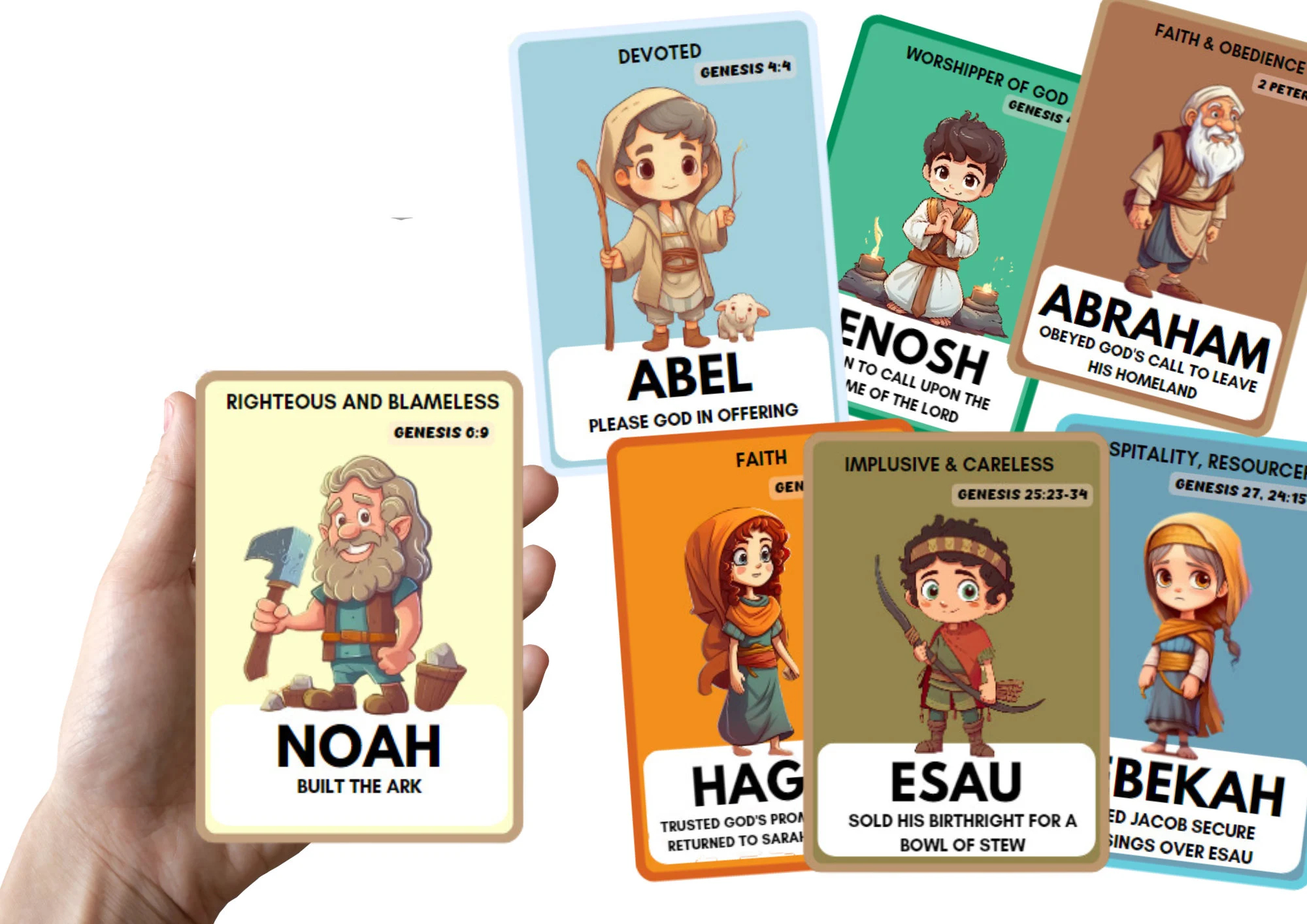 Genesis Series Bible Character Flashcards For Kids Christian Education Tool Printable Digital Download Bible Cards Christian Printable Etsy