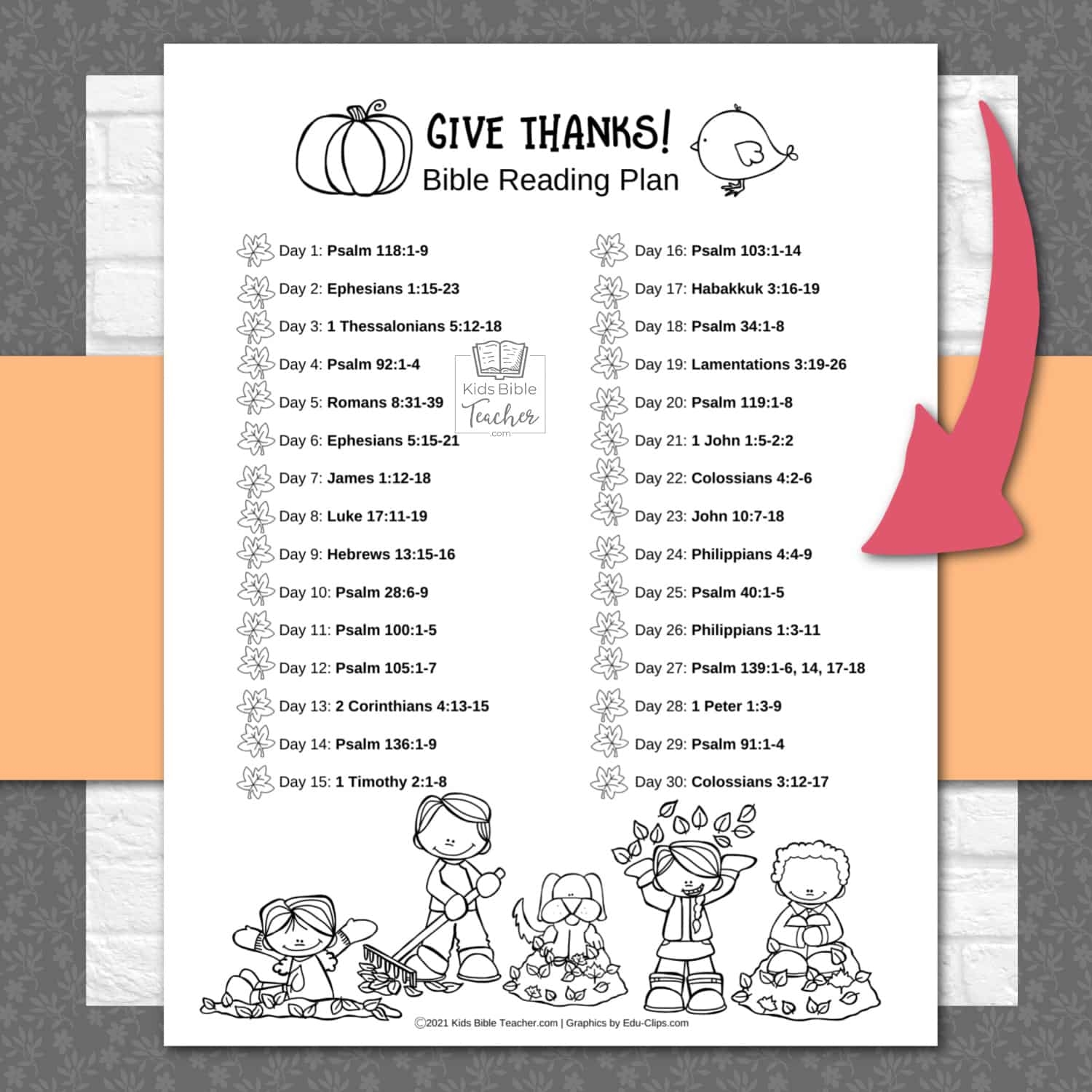 Give Thanks Thanksgiving Bible Reading Plan Kids Bible Teacher