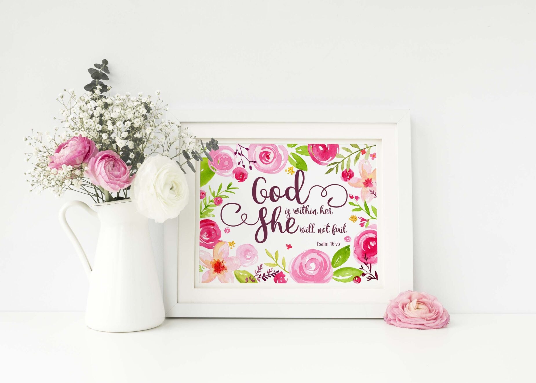 God Is Within Her Bible Verse Print Psalm 46 5 Scripture Wall Art Floral Christian Picture Gift For Women Unframed Kingdom Marketplace