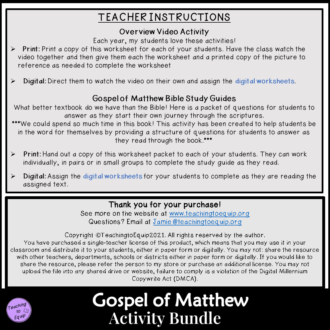 Gospel Of Matthew Bible Study Activity BUNDLE Made By Teachers