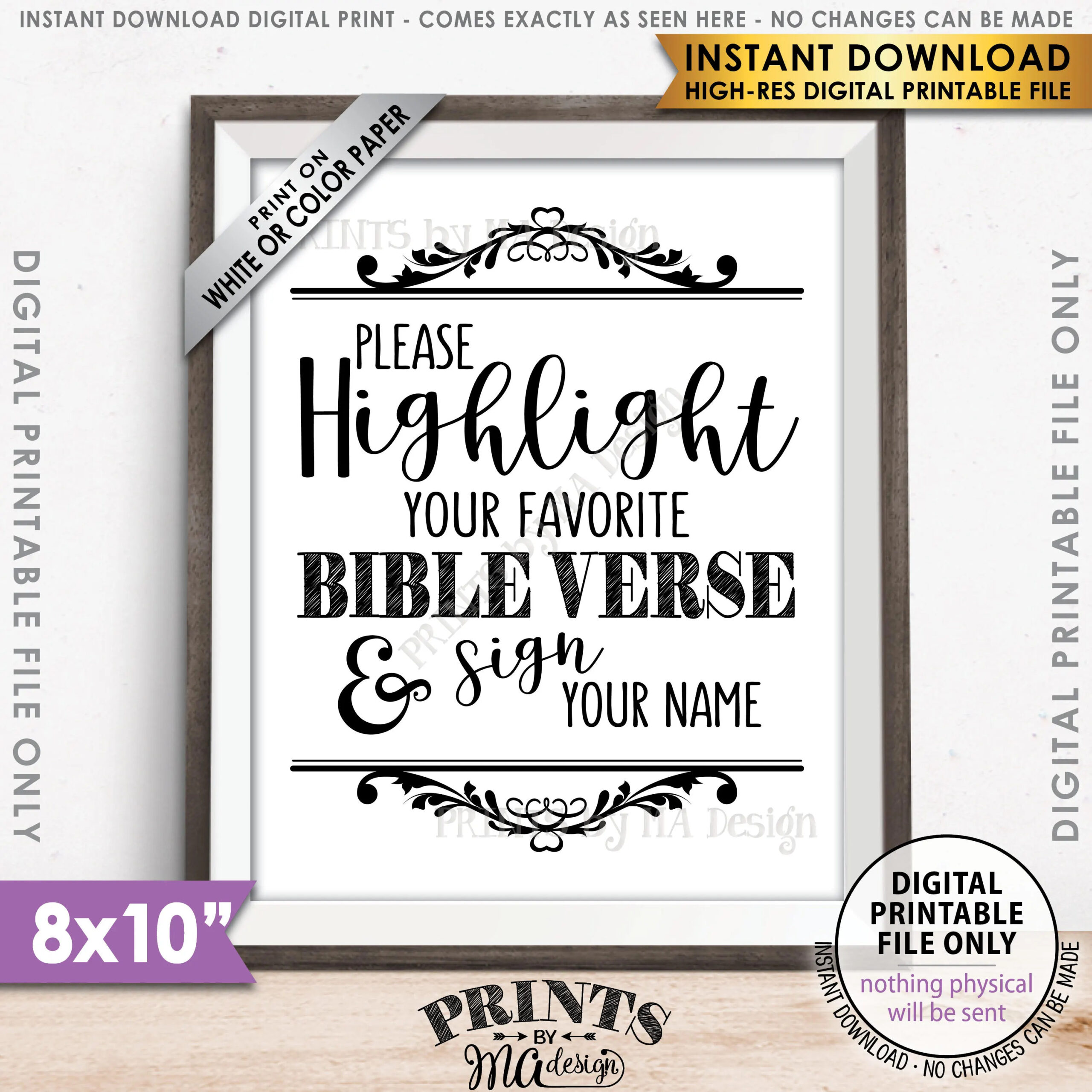 Highlight Your Favorite Bible Verse And Sign Your Name Wedding Sign Sign Our Bible Guestbook Sign PRINTABLE 8x10 Sign