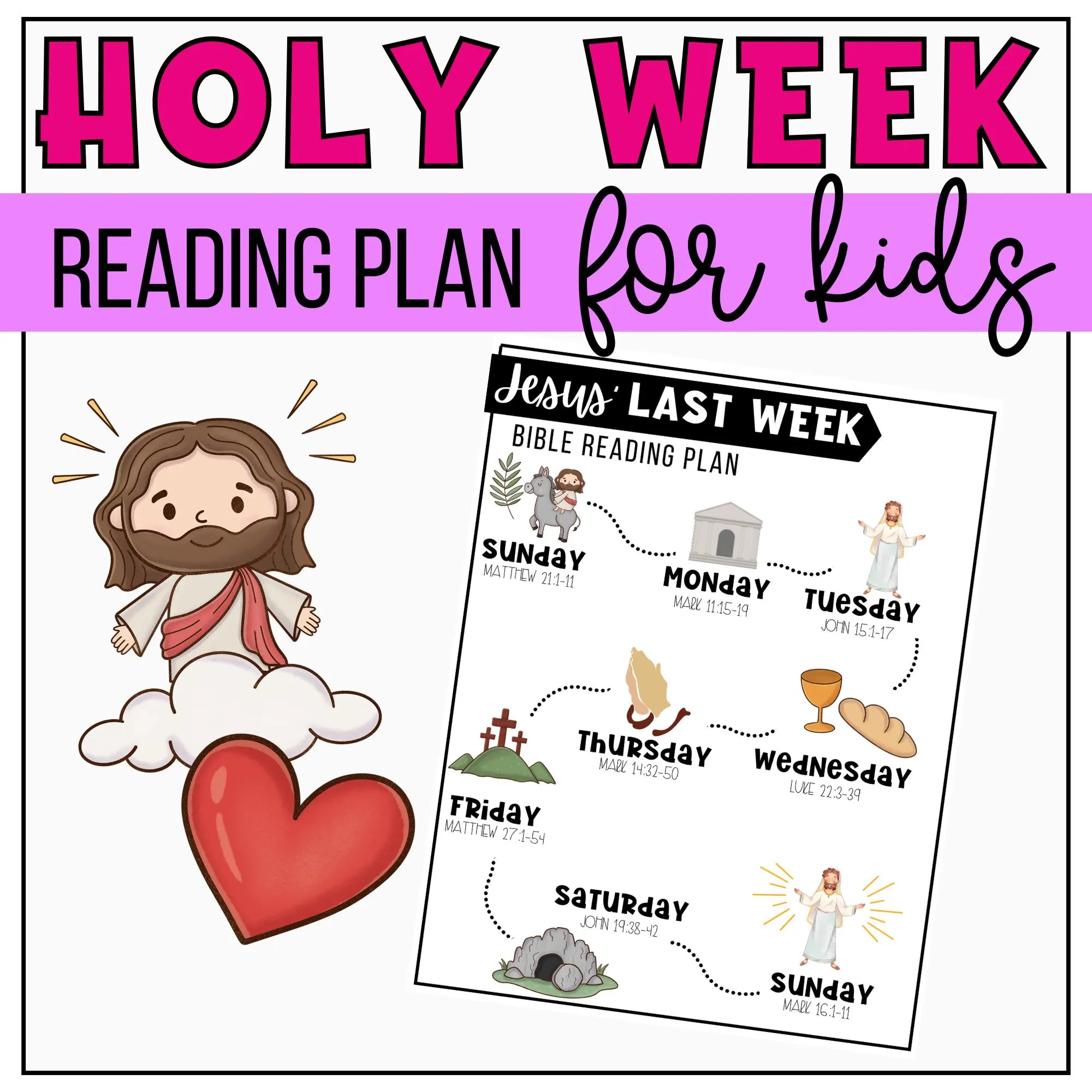 HOLY WEEK For Kids Holy Week Printable Easter Story Bible Reading Plan For Kids Bible Study Printable PDF 1 Page Etsy