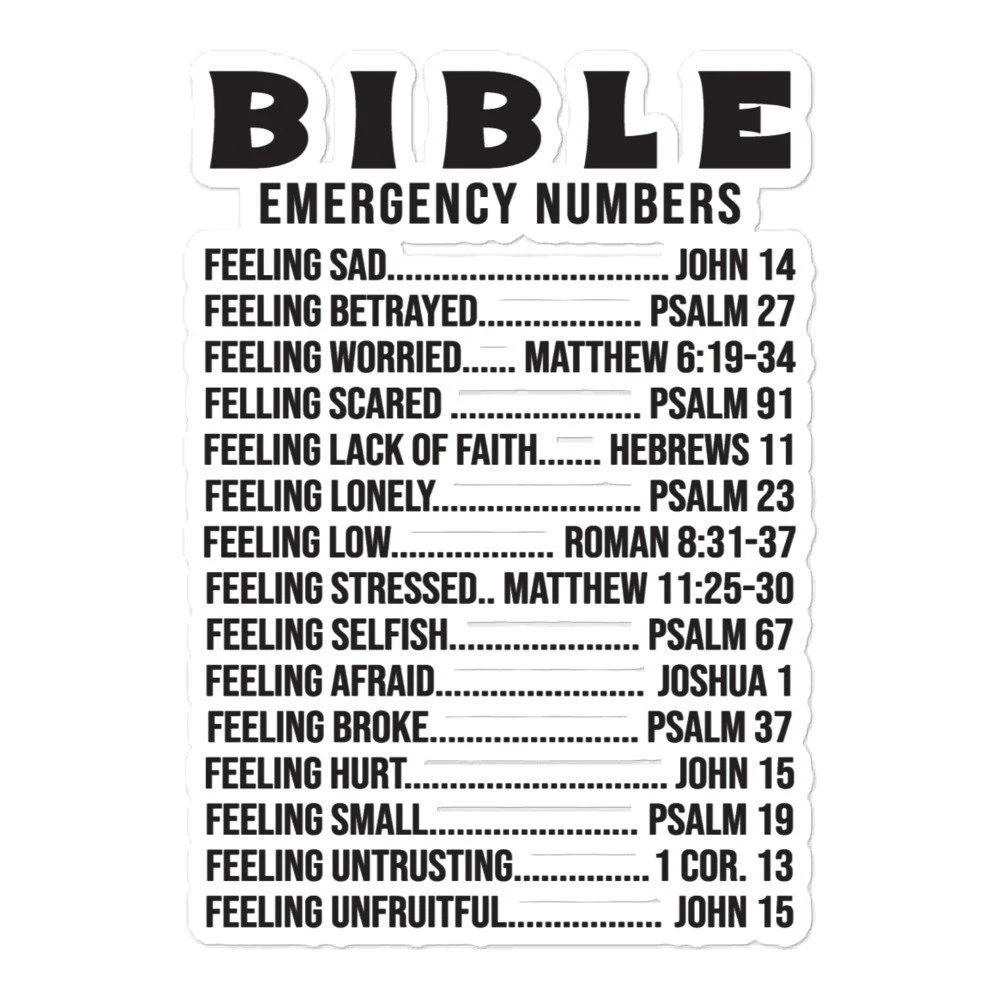 Inspirational Bubble free Stickers Bible Emergency Numbers Religious Stickers Gift For Christian Etsy