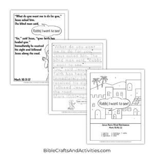 Jesus Heals Blind Bartimaeus Activity Pages Bible Crafts Shop