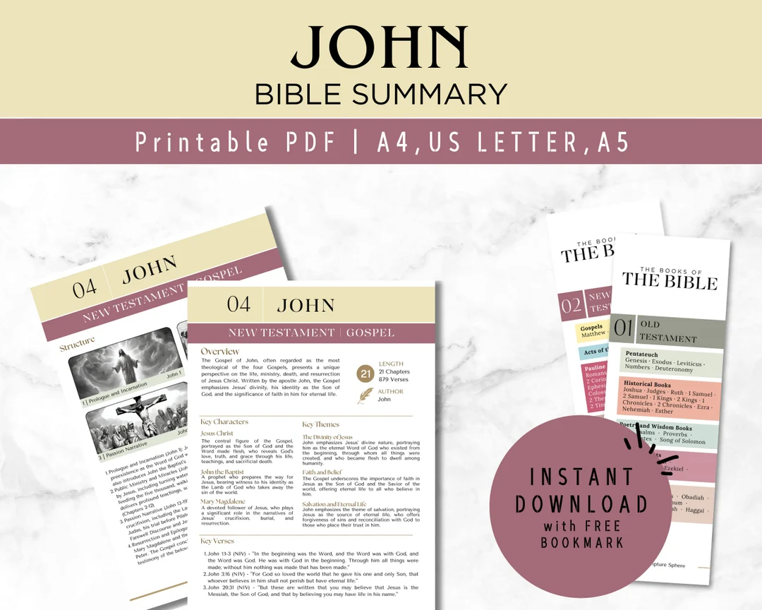 John Bible Study Printable Cheat Sheet New Testament Summary Christian Digital Bible Study Guide Devotional Instant Download Etsy